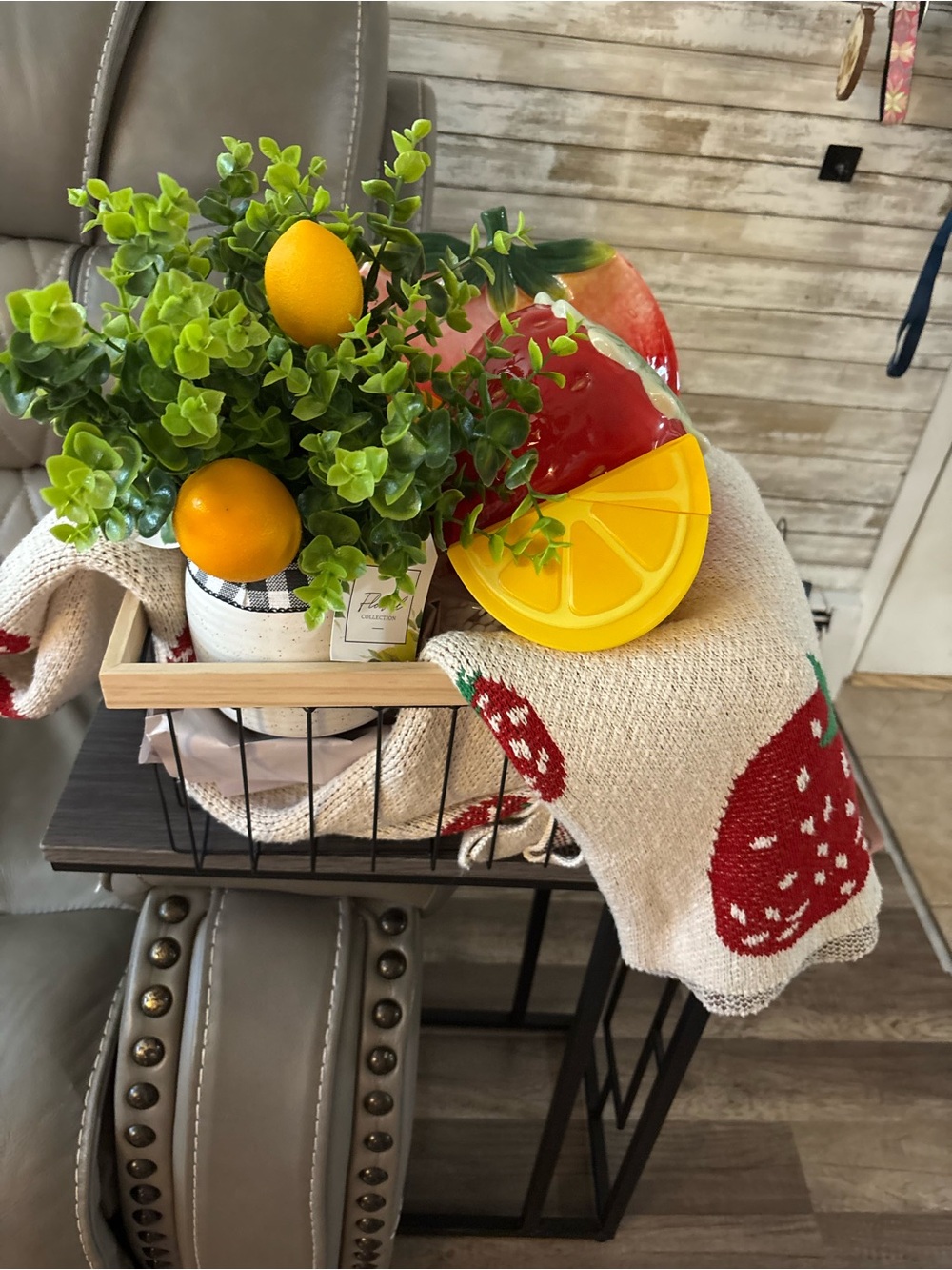 Strawberry Knit Throw Blanket with Red Strawberry Motif